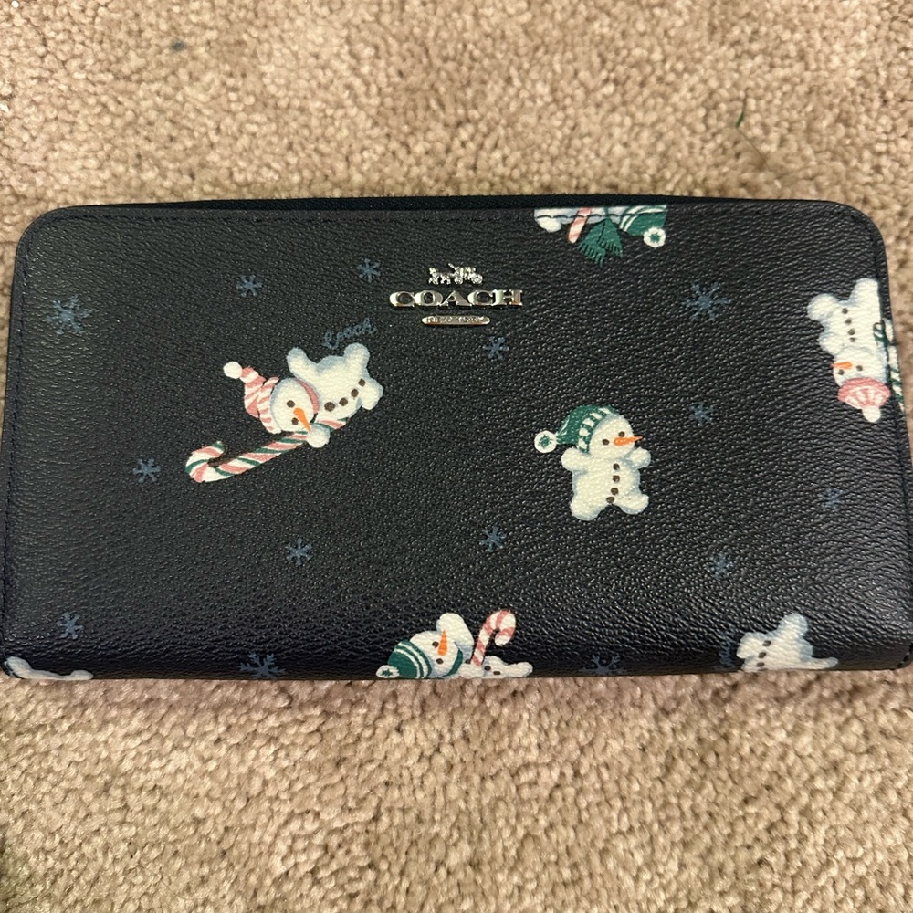 Coach Black Wallet with Snowman Design